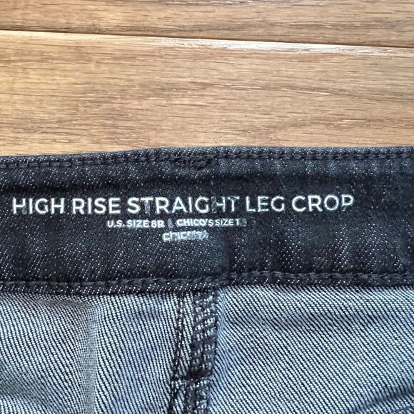 Chico's Jeans Size 1 (8) Black/Gray Charcoal Wash High Rise Straight Leg Crop - Picture 3 of 10